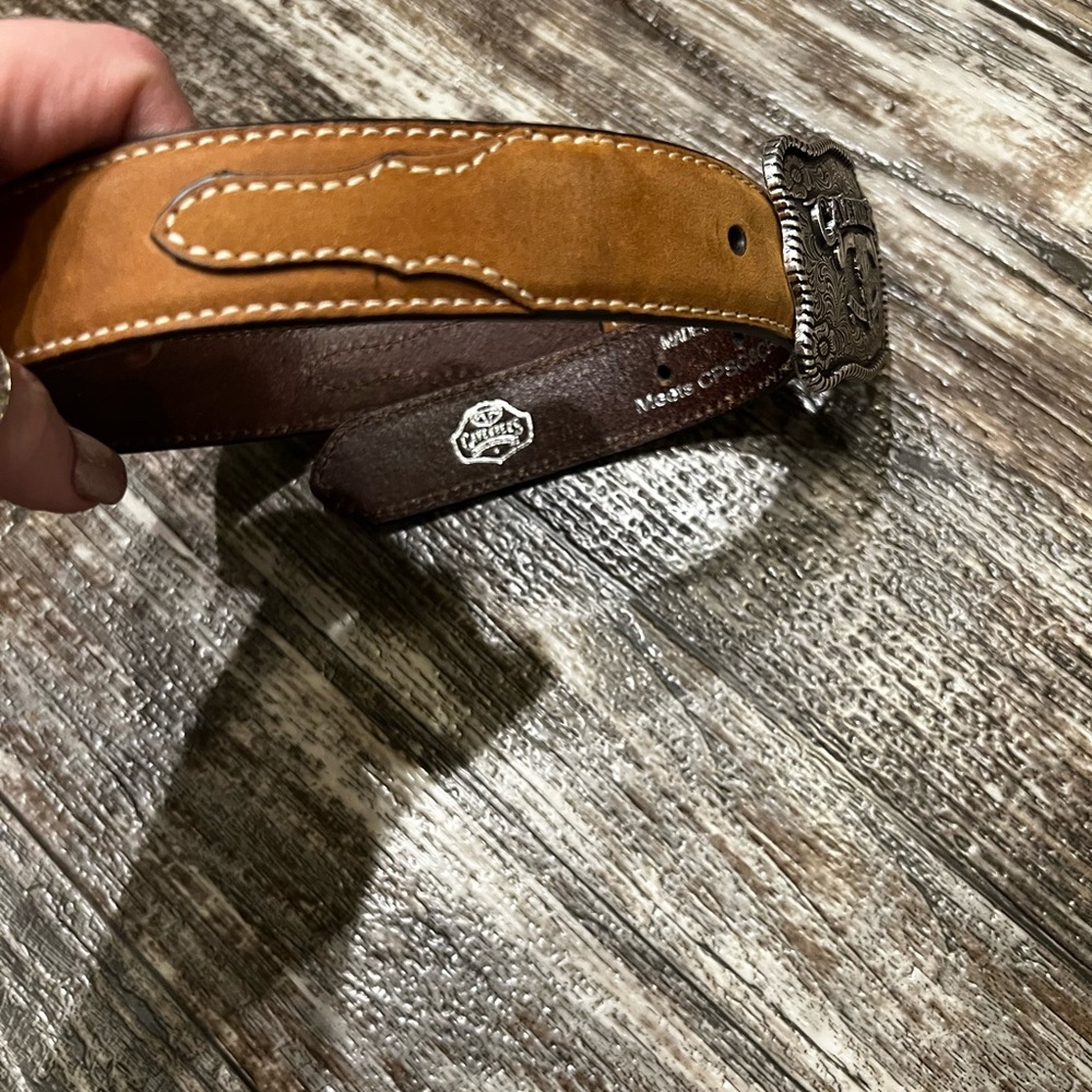 Boy’s Cavender's Silver Buckle Brown Leather Belt Size 20” - Picture 5 of 7